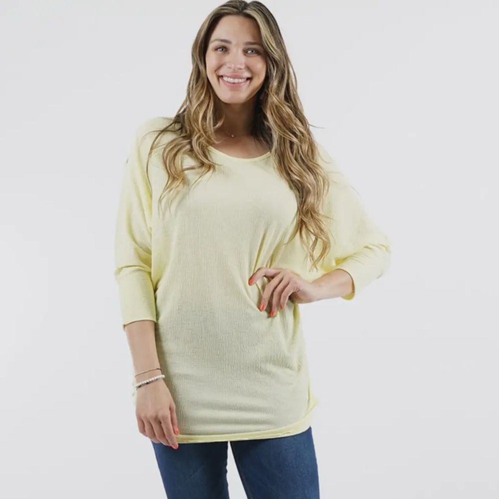42Pops Soft Yellow Crew Neck Tunic With Scrunch Sides.